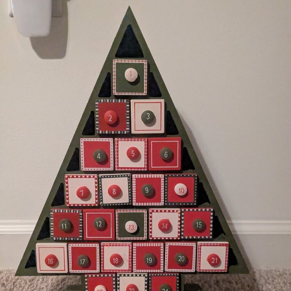 Wooden Christmas Countdown Tree with drawers